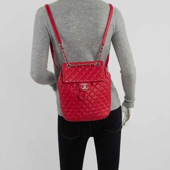 Chanel Red Quilted Lambskin Leather Small Urban Spirit Backpack Bag - Picture 6 of 11